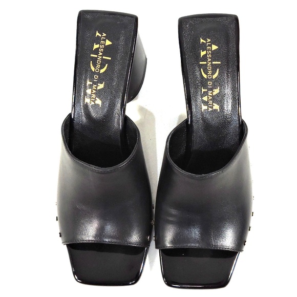 ALESSANDRO DI MARIA 🇮🇹 WOMEN'S BLACK SOFT LEATHER COMFORT SUMMER MULES - Picture 5 of 7